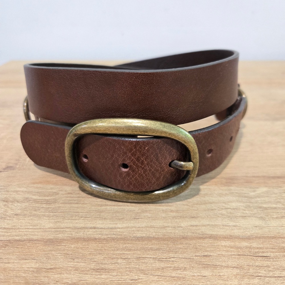 Eddie Bauer Belt Women M Brown Leather Italy Brass Buckles Equestrian Cottage - Picture 3 of 13